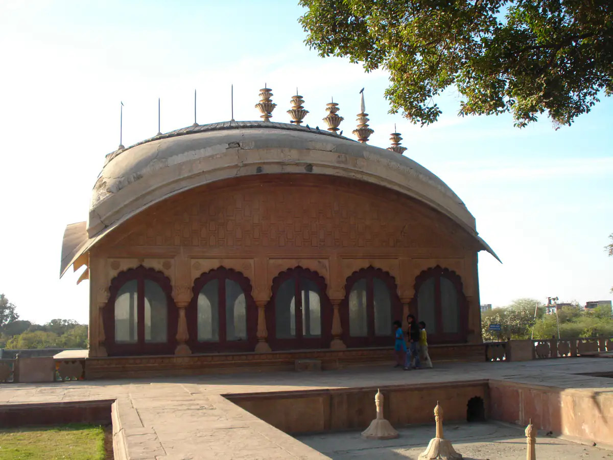 Deeg Palace and its pavilions reflected in the palace tank near Bharatpur