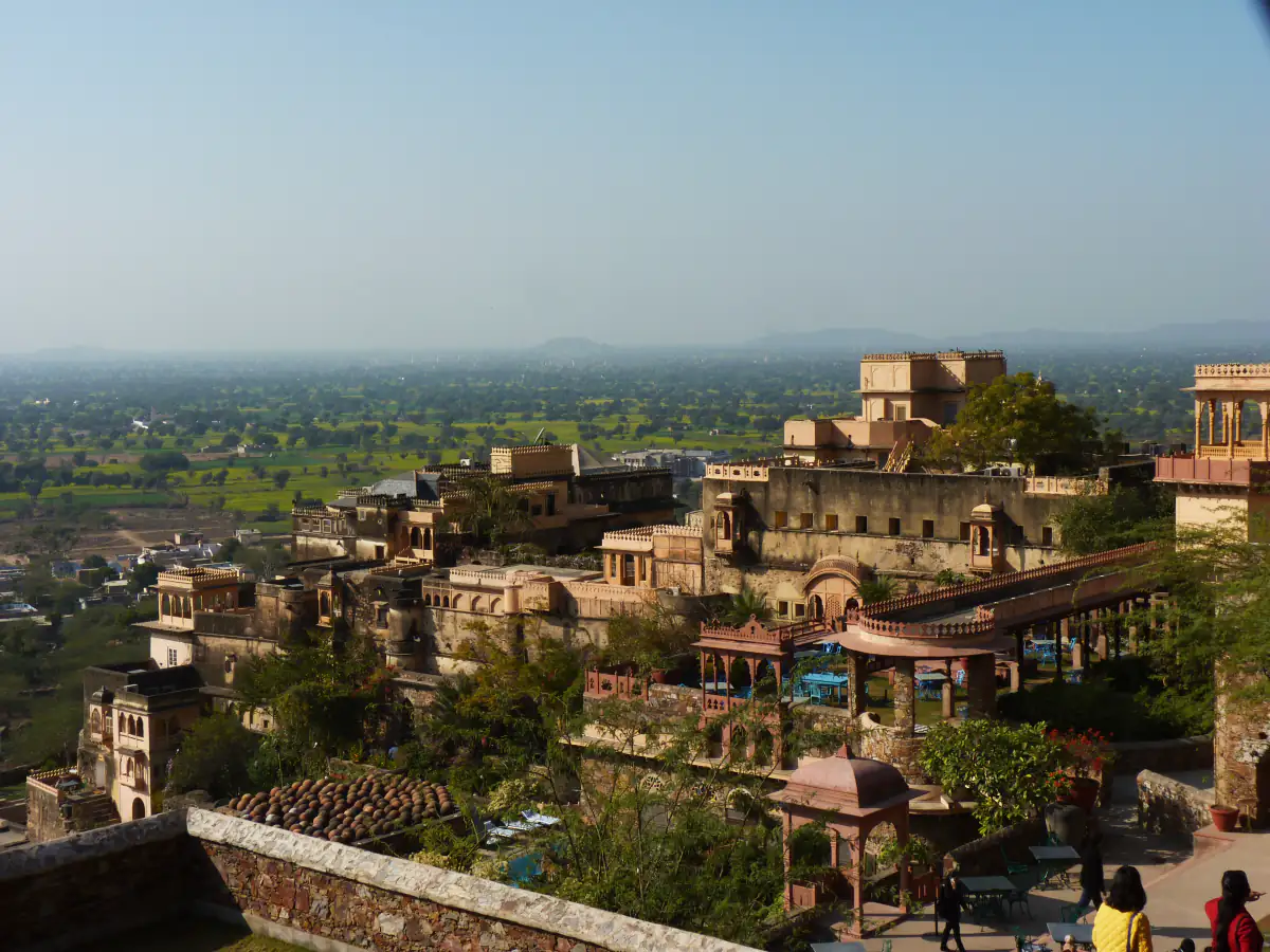 Neemrana Fort Palace overlooking the plains, a stop on the Jaipur-Delhi highway