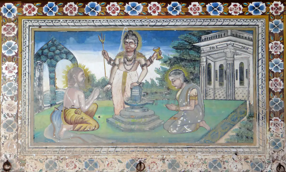 Painted mural of Shiva on a wall of the Kedia Haveli in Fatehpur, Shekhawati