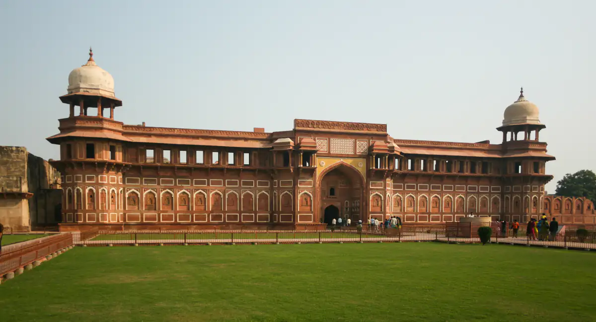 Red sandstone Jahangiri Mahal palace inside Agra Fort