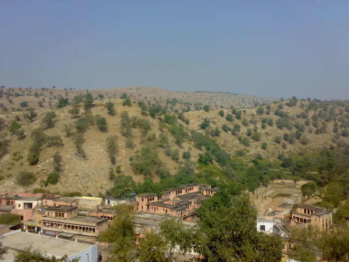 Scrub-covered Aravalli hills around the Jeen Mata temple village in Sikar district